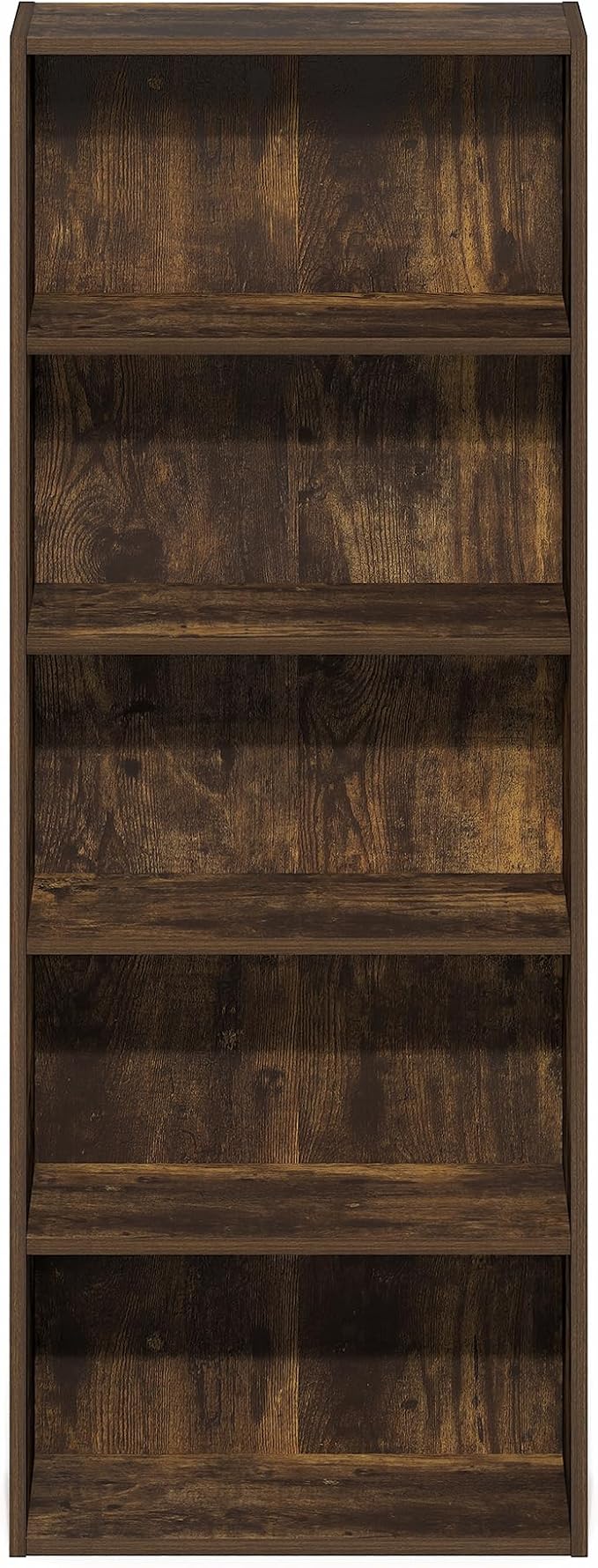 Furinno Basic Book Shelf, 5-Tier Bookshelf, Storage Organizer Bookcase with Open Shelf, 7 x 17 x 44, for Living Room, Bedroom, Home Office, Amber Pine