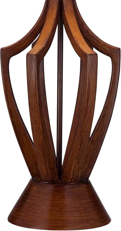 360 Lighting St. Claire Mid Century Modern Table Lamp 30 3/4" Tall Wood Brown Open Vase Taupe Fabric Drum Shade for Bedroom Living Room House Bedside Nightstand Home Office Entryway Family