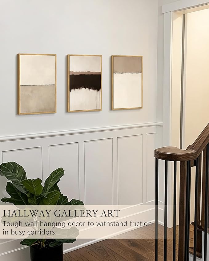 KUVIOKE Abstract Framed Wall Art Minimalist Beige Gray Pastel Watercolor Wall Decor Modern Illustration Neutral Art Painting Home Decor 16x24in (Natural Framed)