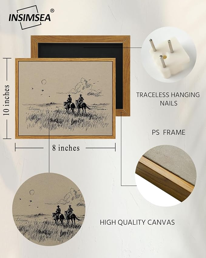 InSimSea Vintage Framed Wall Art Wilderness Cowboy Canvas Prints, Vintage Home Decor, Print Framed Painting Picture,For Living Room, Study, And Dining Room Wall Decor 10L x 8W