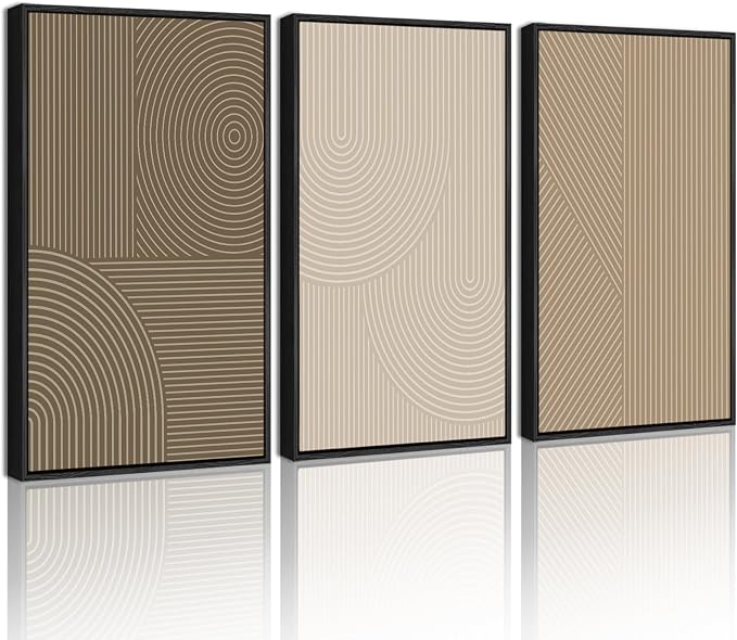 PHOPAGO 16x24in Large Minimalist Abstract Framed Wall Art Modern Boho Neutral Line Wall Decor Geometric Artwork Bedroom Living Room Black Framed