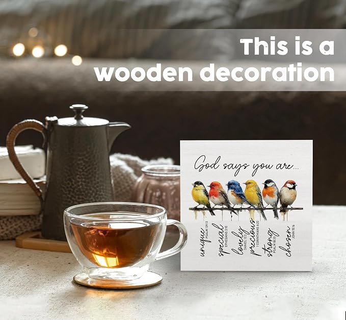 Christian Inspirational God Says You Are Sign - Bible Verse Religious Bird Shelf Desk Decor, Inspirational Bird Wooden Box Sign, Christian God Says You Are Gifts for Women Decorative Signs & Plaques