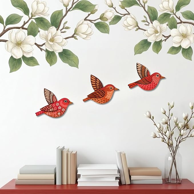 ARTINRENAISS Wooden Flying Birds Wall Decor, Scandinavian Rustic Wall Art Set Housewarming Gifts, 6 Pack Boho Birds Hanging Sign for Living Room, Bedroom, Kitchen