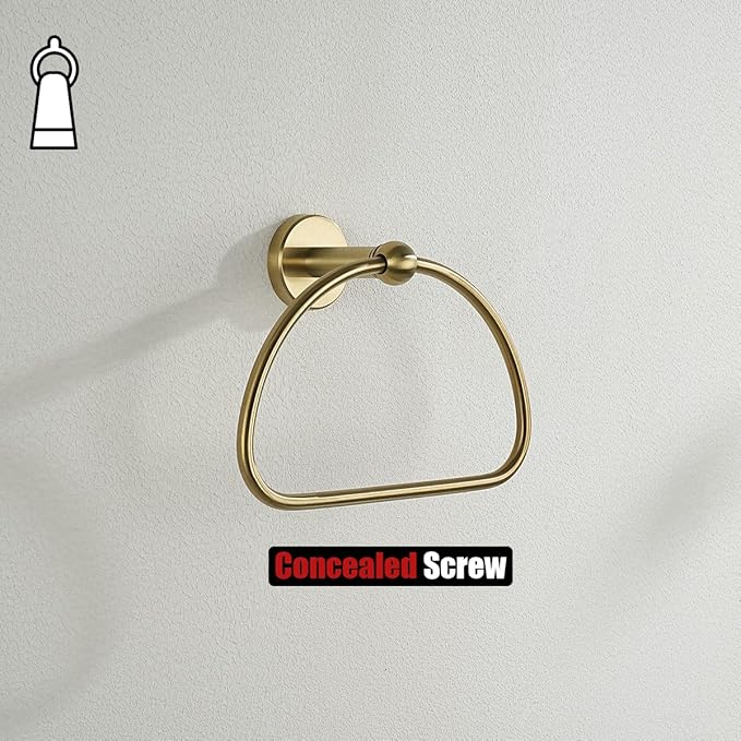 JQK Towel Ring Light Gold, Stainless Steel Half Ring Towel Holder for Bathroom, 7 Inch Brushed Golden Wall Mount, TR160-BG