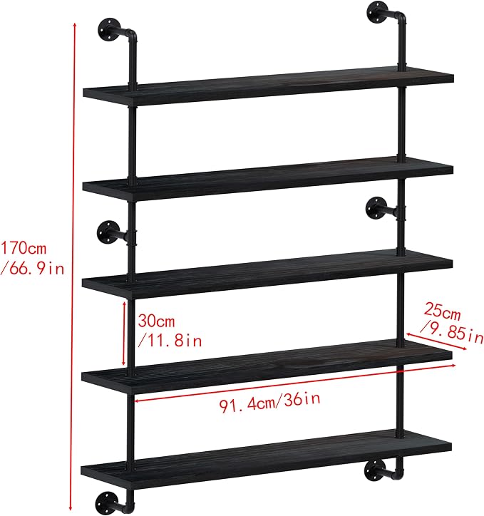 HDDFER Floating Shelves for Wall Living Room Shelves Bookshelf Industrial Pipe Shelving Shelf Real Wood Planks 36 inch Rustic Wall Shelves Hanging Bookshelves Farmhouse Kitchen Bar Shelving