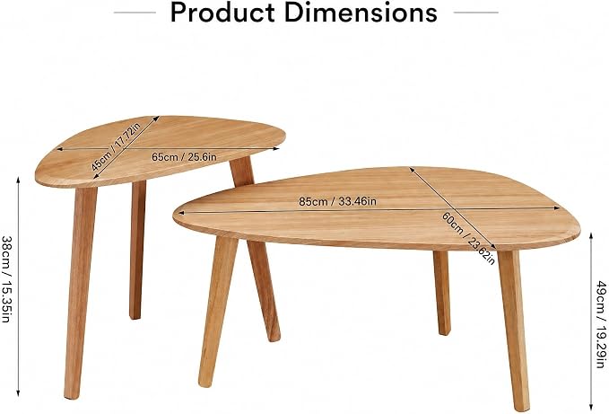 Nesting Coffee Table Set of 2-Mid Century Modern Wooden Coffee Table,Guitar Pick Stacking Tables with Solid Wood Legs,Small Coffee Tables for Small Spaces,Living Room,Balcony (Natural)