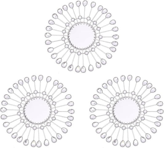 Silver Mirrors 3 PCE, 9 inchSunburst Mirror Hanging Wall Decor, Valentine Decorative Mirror Wall Art, Round Mirrors for Bedroom Living Room Bathroom Kitchen, Warming Valentine Gifts