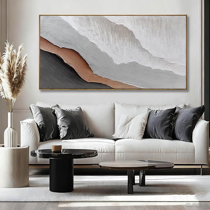 SOUGUAN Textured Home Wall Decor Gray and White Canvas Painting Abstract Art Posters 24"x48" Kitchen Artwork Pictures for Office