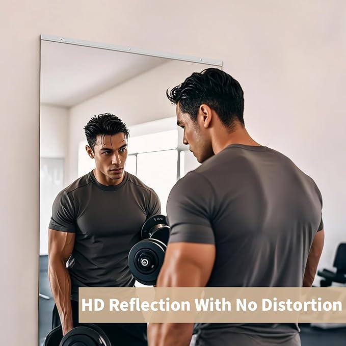 Home Gym Mirror, 48''X24''(Each) -2PCS Full Body Mirror for Yoga, Garage, Dance Studio, Anti-Rust, Tempered Glass,Frameless Mirrors, Wall-Mounted Large Workout Mirrors