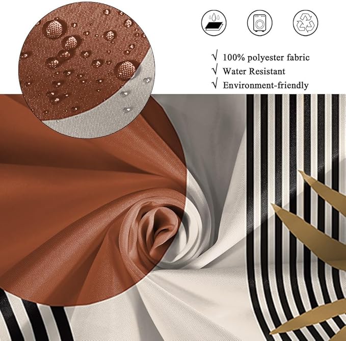 Mid Century Boho Shower Curtain for Bathroom Brown Green Leaves Red Sun Arch Stripes Shower Curtains Vintage Abstract Bathroom Set Decor Washable Waterproof Polyester Fabric with Hooks 65x72 Inch