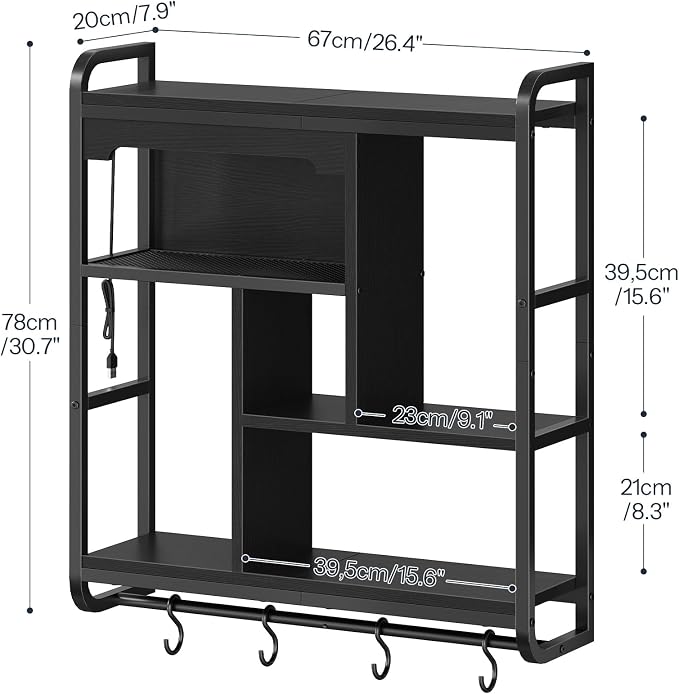 HOOBRO Gaming Floating Shelves with LED Lights, 26.4" LED Wall Mounted Shelf, Modern Corner Shelf 3-Tier Display Rack for Wall Storage, Arched Design, for Kitchen, Living Room, Study, Black BB44DBJ01