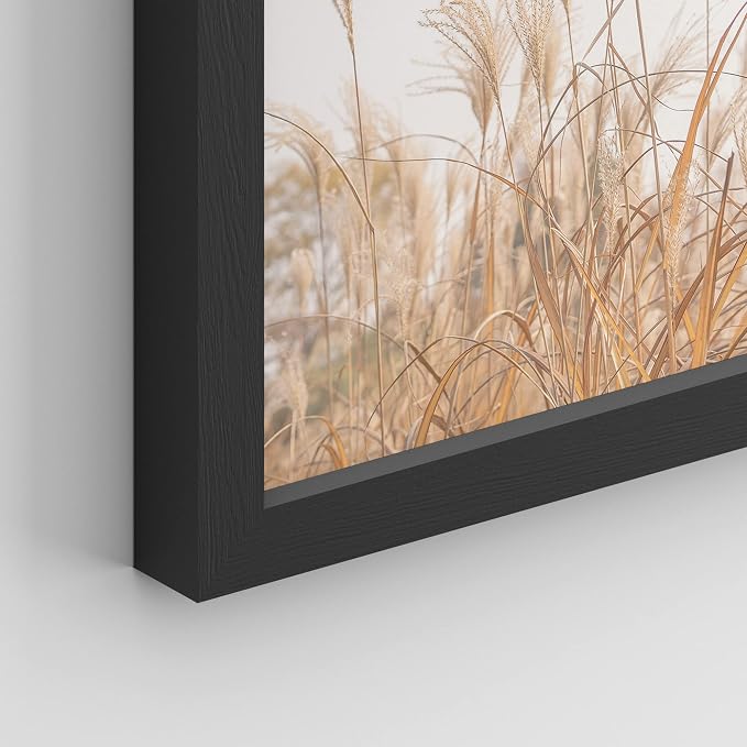 SIGNWIN Framed White Pampas Grass Beach Ocean Shore Horizon Wall Art, Set of 4 Landscape Colorful Wall Decor Prints, Nature Wilderness Wall Décor for Living Room, Bedroom - 12"x16" Black