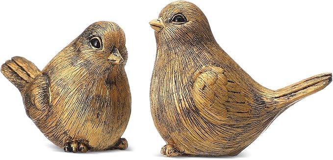 Blulu 2 Pcs Gold Bird Figurines Home Decor Resin Bird Statue Vintage Farmhouse Decoration Boho Animal Decorative Sculpture Gifts for Home Table Office Shelf Tabletop Accents