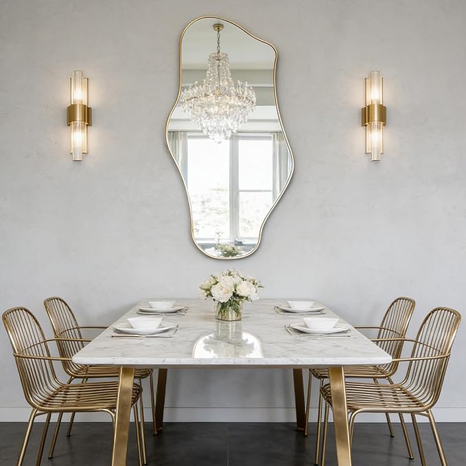 Irregular Wall Mirror, 47"x25" Large Asymmetrical Mirrors with Gold Metal Frame, Cloud Shaped Mirror, Modern Abstract Mirrors for Living Room Bathroom Bedroom Hallway Entryway Fireplace