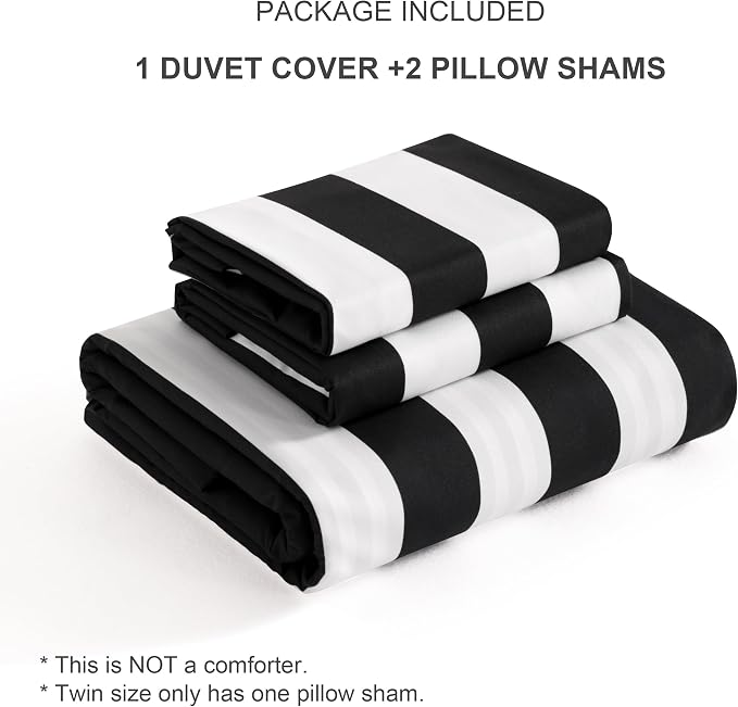 NTBAY 3 Pieces Duvet Cover Set Queen Size, Reversible Zipper Comforter Cover with 4 Corner Ties and 2 Pillow Shams, Soft Brushed Microfiber Comforter Cover Set with Black and White Striped Printed