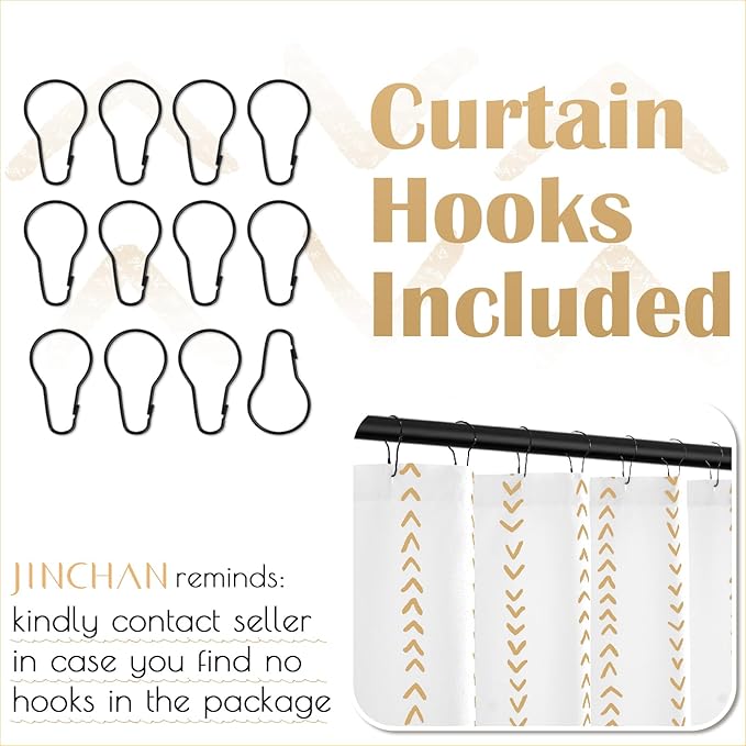 jinchan Taupe and White Boho Shower Curtain Herringbone Zig Zag Waterproof Fabric Bohemian Modern Farmhouse Arrow Geometric Shower Curtains for Bathroom with 12 Hooks 70x72 Inches