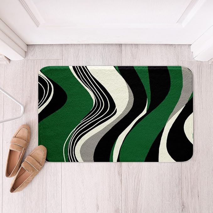Feelyou Green and Gray Black White Bath Rugs Modern Abstract Geometric Bathroom Rugs Kids Boys Girls Teens Stripe Line Pattern Decor Bath Mats for Bathroom 20"x32" Bathroom Accessories