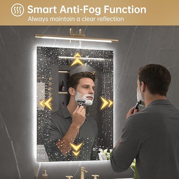 LOVESPEJO 22"x30" Backlit Mirror Bathroom, Lighted Bathroom Mirror with Lights, Fogless, Dimmable, 3 Color Changing, Shatterproof, Horizontal/Vertical（no Motion Sensor）