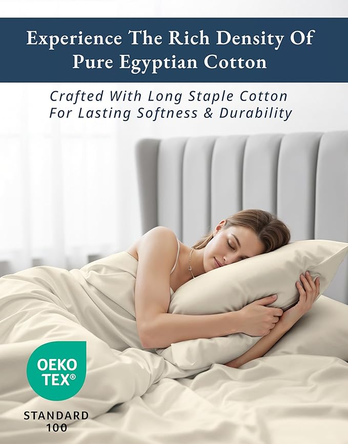 LANE LINEN 100% Egyptian Cotton Twin Bed Sheets, Eco Friendly No Pill Naturally Cooling Sheets, Soft & Comfy Sateen Weave for Silky Smooth Finish, Available in Variety of Color - Ivory