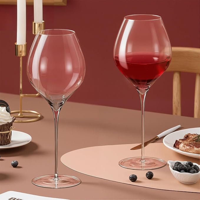 KAMMAK Wine Glasses Set of 2, 20.29 oz Hand Blown Crystal Bordeaux Wine Glasses, Thin Rim & Long Stem, Perfect for Red & White, Daily Use, Wedding or Birthday Gift with Gift Box, Wuji