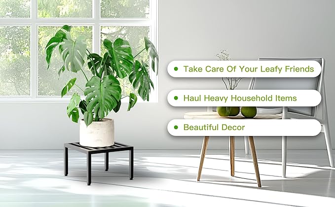 Zhongma 2 Pack 12" Sturdy Potted Plant Stand Flower Pot Holder Heavy Duty Construction, No Installation Square Low Plant Stand 12 x 12 x 7.87 inch for Home Indoor and Outdoor, Sturdy plant riser and saucer