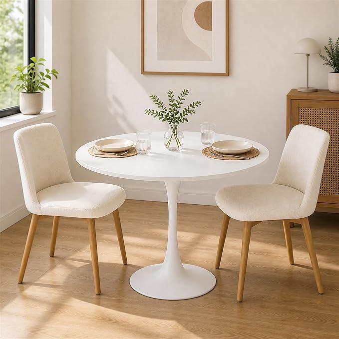 Modern 31.5" Round Tulip Dining Table White Pedestal Table for 2–4 Small Kitchen Table Apartment Breakfast Nook Mid Century Style Compact Dining Room(No Chairs)