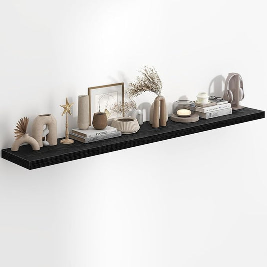 Fun Memories 72 Inch Floating Shelves in Black, 9.3 Inch Deep Floating Shelf for Bathroom Living Room Kitchen, Rusitc Wall Mounted Bathroom Shelves 1 Pack, Heavy-Duty Deep Shelf for Books Decor