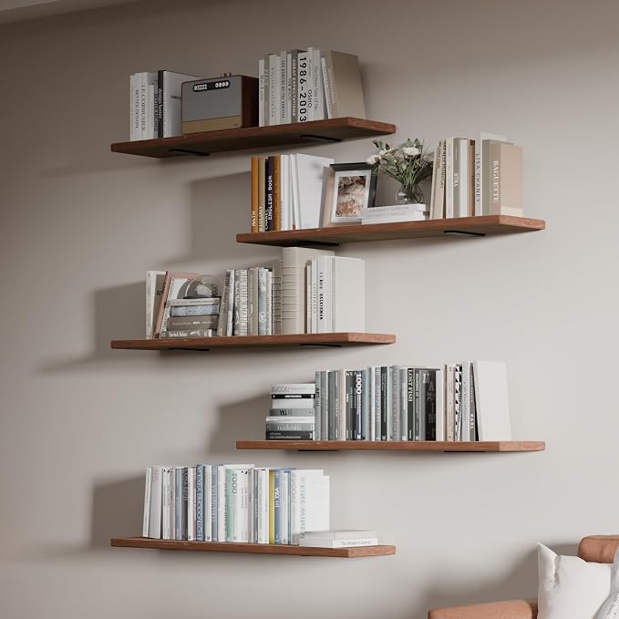 5 Tier Book Shelf,Long Floating Shelf for Wall 36 inch,Wall Mounted Bookshelf with Heavy Duty Brackets,Large Bookcase
