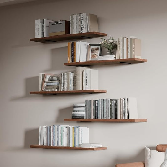 5 Tier Book Shelf,Long Floating Shelf for Wall 36 inch,Wall Mounted Bookshelf with Heavy Duty Brackets,Large Bookcase