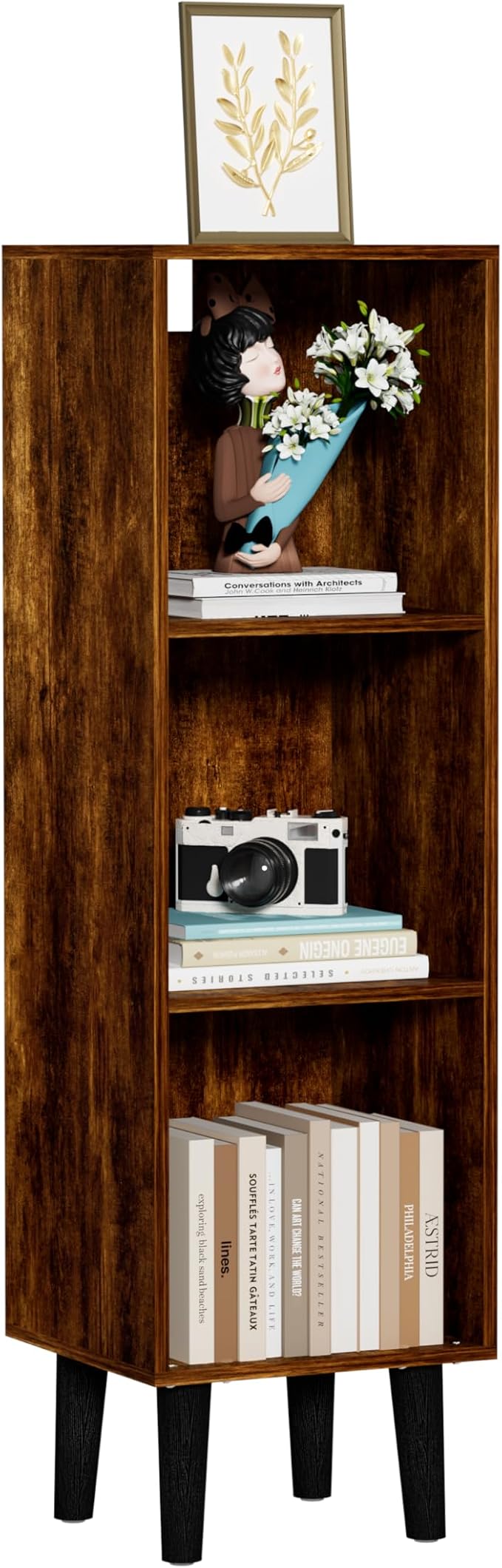3 Cube Bookcase, Wooden Book Shelf Cube Storage Organizer with Legs, 3 Tier Bookshelf Freestanding Open Shelves for Bedroom, Living Room, Home Office (Brown, 3 Cube)