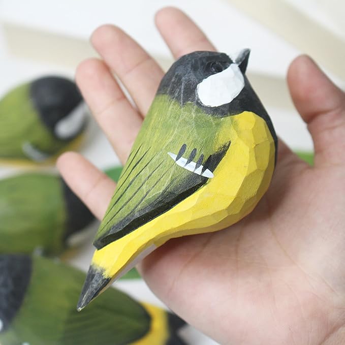 2PCS Small Carved Wooden Birds, Handmade Bird Statue Carved Rustic Animal Bird Sculpture Miniature Art Carve Small Animal for Home Decor. (Green)