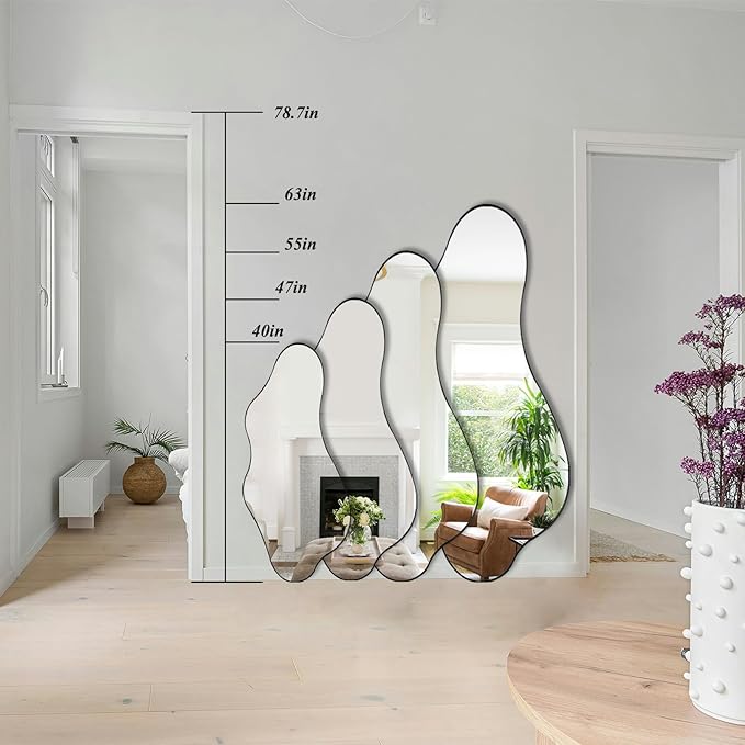 Irregular Wall Mirror, 40"x18" Asymmetrical Bathroom Mirrors with Metal Frame, Odd Shaped Mirror Decorative, Modern Abstract Mirrors for Living Room Bedroom Hallway Entryway Fireplace