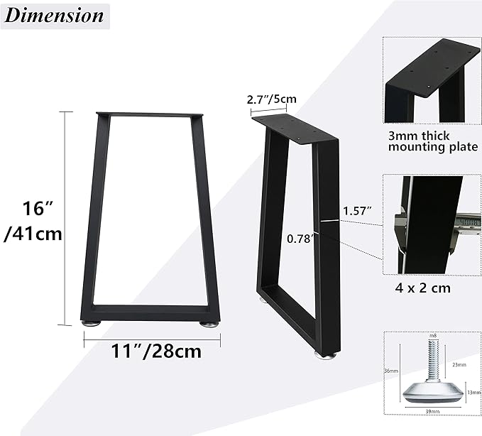 16” Furniture Legs,16”Trapezoid Bench Legs Heavy Duty Furniture Legs,Coffee Table Legs DIY Desk Legs,16”Height 10.6”Wide