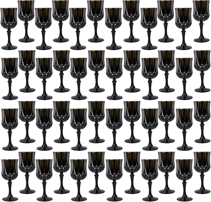 Plastic Wine Glasses, Plastic Goblets Vintage Style Cordial Drinking Glasses for Valentine’s Day, Wedding Reception, Grand Event Party Supplies (48, Black)