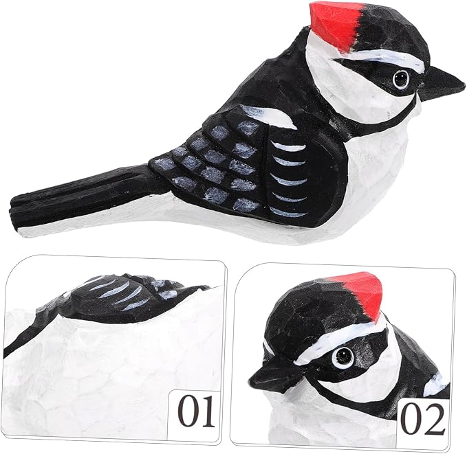 Mobestech Wooden Bird Figurine Rustic Hand-Carved Bird Decoration for Tabletop Unique Desktop Decor Accent for Retro Style