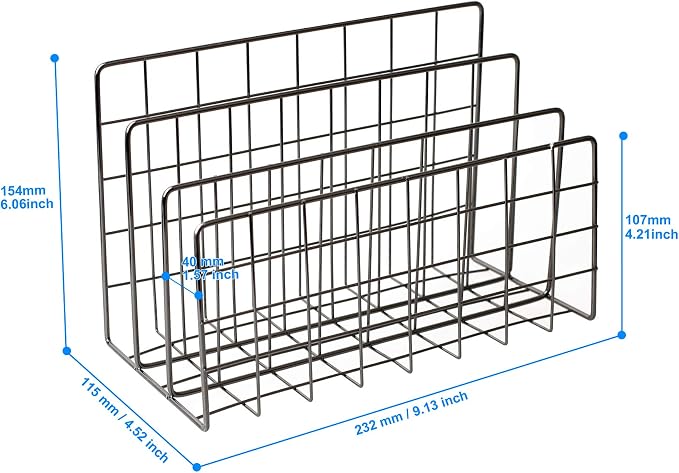 Desktop Mail Organizer File Organizer Metal Wire Mail Sorter Letter Organizer Magazine Rack for Letters, Mails, Books, Postcards, Brochures, Mail Holder (3 Slot, Dark Gray)