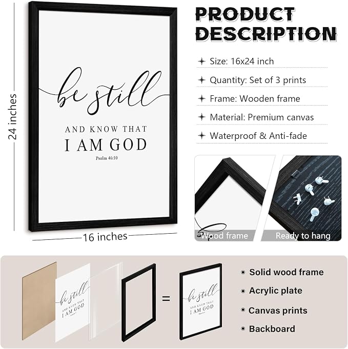 Tanmart Bible Verse Wall Art Decor Scripture Canvas Wall Art Christian Pictures Inspirational Artwork Scripture Bible Verse Posters Christian Paintings for Living Room Bedroom 16x24 Inch Black Framed