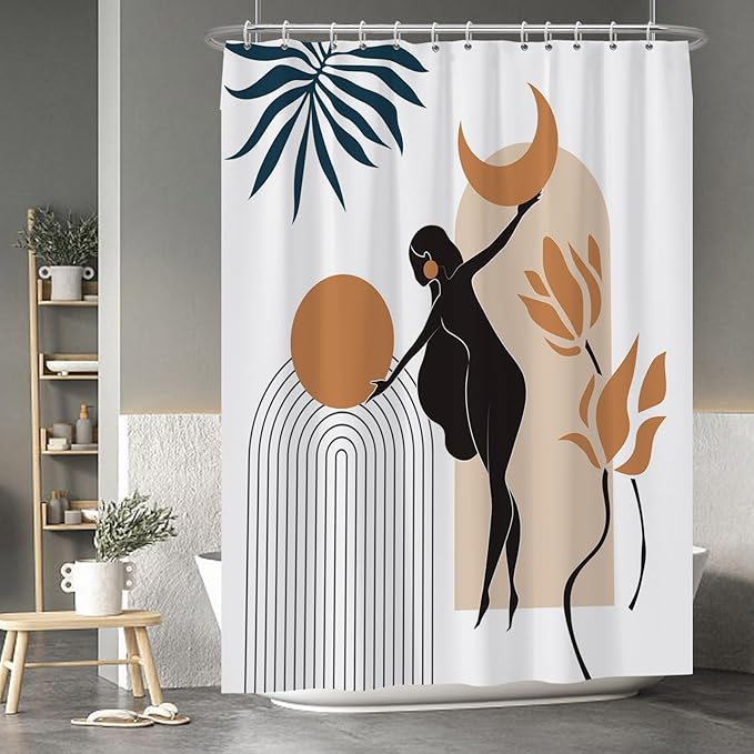 Baocicco Boho Mid Century Shower Curtain Sun and Moon in The Woman's Hands Minimalist Geometric Shower Curtains for Bathroom Bathtubs Waterproof Fabric Shower Curtain with Hooks 72x96 Inches