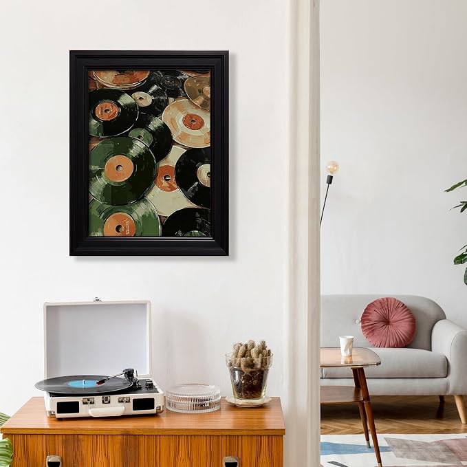 Music Vinyl Records Poster Vintage Abstract Mid Century Wall Art Modern Trendy Canvas Aesthetic Prints for Living Room Bedroom Wall Decor 012X16 inch Vintage Framed Music Lovers Gifts