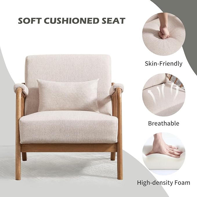 INZOY Accent Chairs Set of 2, Mid Century Modern Accent Chair with Wood Frame, Upholstered Reading Armchair with Soft Linen Fabric, Accent Chair for Living Room Bedroom Apartment, Easy Assembly, Beige