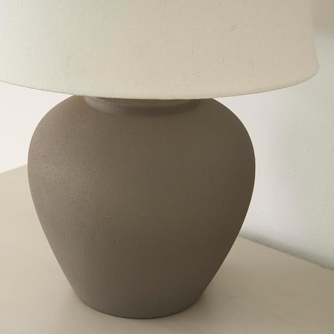 Nourison Home 20" Brown Matte Ceramic Table Lamp with Fabric Shade, Bedside Nightstand Lamp for Bedroom, Living Room, Entryway