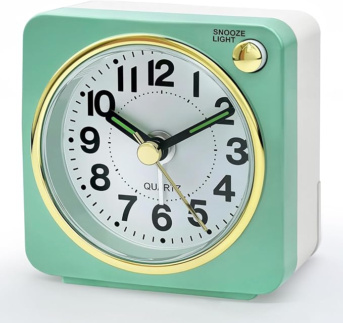 Lamisola Ultra Small Battery Analog Travel Alarm Clock, Retro Bedside Table Clocks for Bedrooms, Desk Clock, Vintage Home Decor for Bathroom Kichen Living Room, Mint