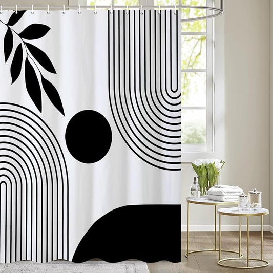 Boho Shower Curtain Mid Century Modern Shower Curtains for Bathroom Black and White Geometric Minimalist Abstract Bohemian Waterproof Fabric Bathroom Shower Curtain Set 60x72 Inch