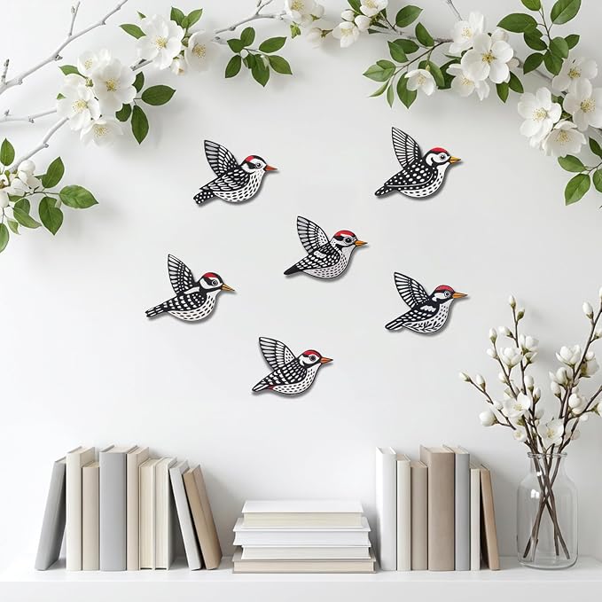 ARTINRENAISS Wooden Flying Birds Wall Decor, Scandinavian Rustic Wall Art Set Housewarming Gifts, 6 Pack Boho Birds Hanging Sign for Living Room, Bedroom, Kitchen