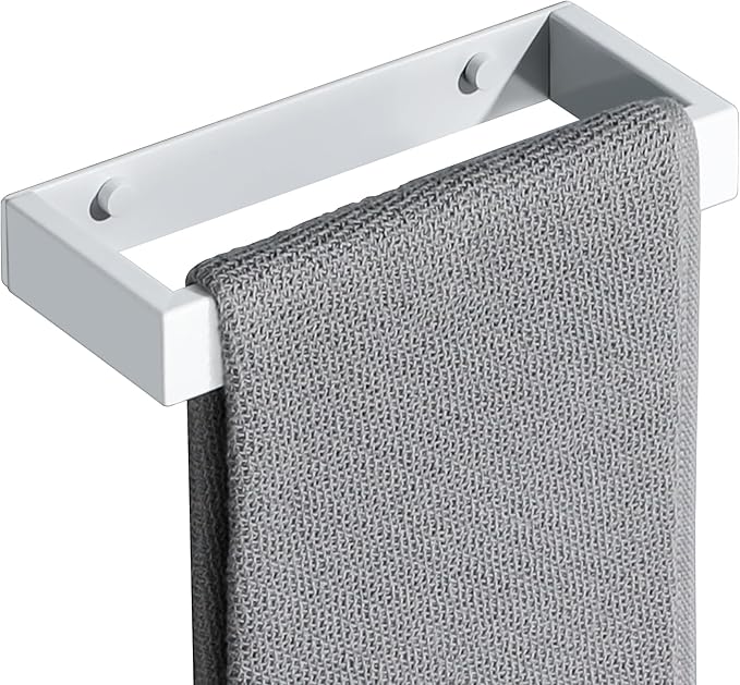 Sayayo White Towel Bar for Bathroom Wall, 8 Inch Hand Towel Holder, Screw or Self Adhesive Towel Ring Square SUS304 Stainless Steel, 3.2 Inch Wider Design