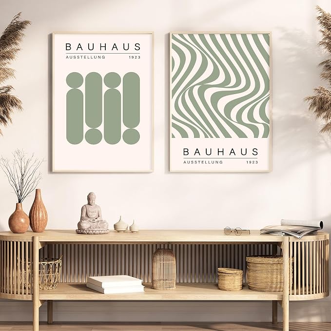 Geometric Line Wall Art Bauhaus 1923 Poster Sage Green Abstract Paintings Mid Century Modern Artwork Bauhaus Exhibition Poster Abstract Shape Prints Boho Modern Picture for Livingroom 16x24in Unframed