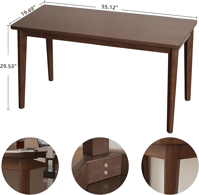 Solid Rubberwood Writing Desk Modern Wooden Computer Table for Bedroom Home Office Study Apartment Small Space Workstation with Tapered Legs,Spacious Tabletop (Walnut,55.12"L x 19.69"W x 29.53"H)