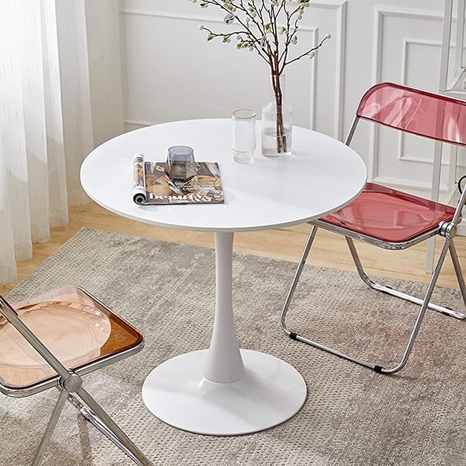 Modern White Round Dining Table 24 inch, White Tulip Round Table for Two People, Mid Century Round Coffee Table for Living Room and Kitchen
