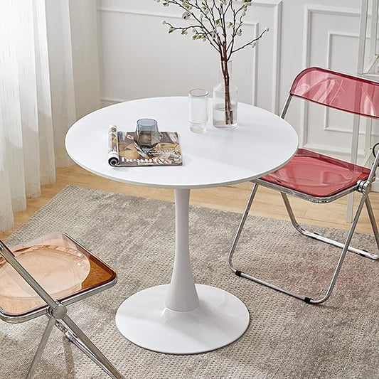 Modern White Round Dining Table 24 inch, White Tulip Round Table for Two People, Mid Century Round Coffee Table for Living Room and Kitchen