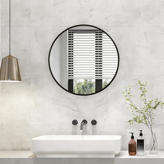 NEWBULIG Wall Mirror, Bathroom Mirror for Over Sink, Matte Metal Framed Vanity Mirror, Wall Decor for Bedroom, Tempered Glass